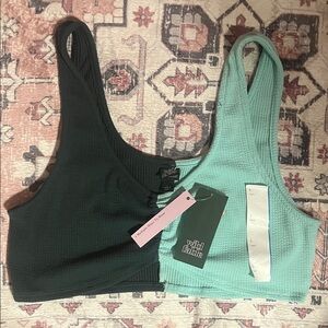Wild Fable Ribbed Bralette Set - Black and Mint